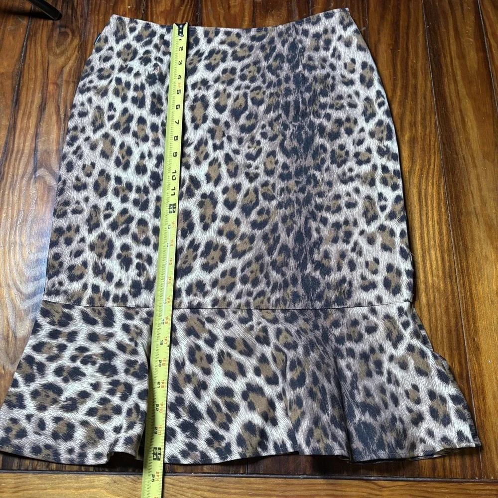 Vtg Moschino Jeans Leopard Animal Print Pencil Ruffle Hem Skirt Womens Sz 10